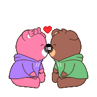 a cartoon of two teddy bears kissing with a red heart above them