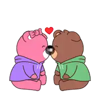 a cartoon of two teddy bears kissing with a red heart above them