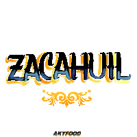 the word zacahuil is written in blue and yellow