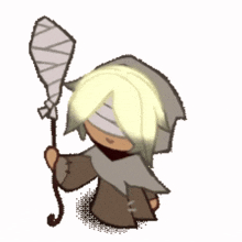 a cartoon of a person with bandages on their eyes holding a cane