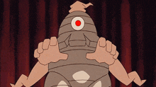 a cartoon character with one eye and a red dot on it 's head