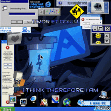 a computer screen that says ' i think therefore i am ' on it