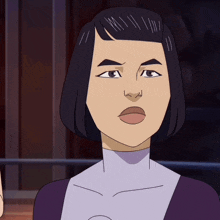 a cartoon of a woman with short black hair
