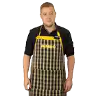 a man is wearing a black and yellow apron that says jumbo