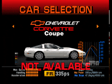 a chevrolet corvette coupe is displayed in a car selection screen