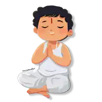 a cartoon of a boy sitting in a lotus position with his eyes closed and the name miradoodles on the bottom