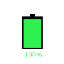 a green battery with a black frame and the words `` 100 % '' below it .