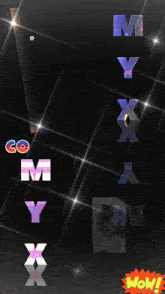 a black background with the letters m y x and x