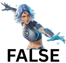 a picture of a woman with blue hair and the word false behind her