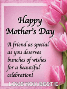 a happy mother 's day card with pink flowers