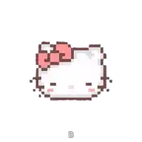 a pixel art drawing of a hello kitty with a pink bow .