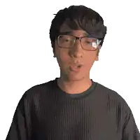 a young man wearing glasses and a black shirt that says jeremy
