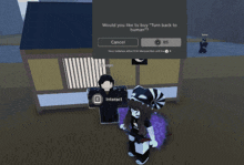 a person in a video game has the word interact on their shirt