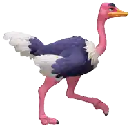 a cartoon ostrich with a pink head and orange beak is running
