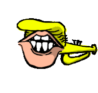 a cartoon drawing of a man playing a trumpet with his mouth open