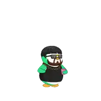 a cartoon penguin with a beard wearing sunglasses and a chain around his neck
