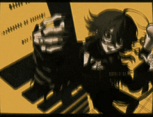 a blurry picture of a person holding a gun with a yellow background with numbers on it