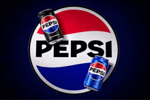 two cans of pepsi are on top of a pepsi logo