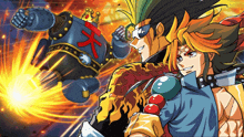 a cartoon drawing of a man and a robot with the word king on it