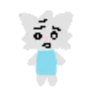 a pixel art drawing of a white cat wearing a blue vest .