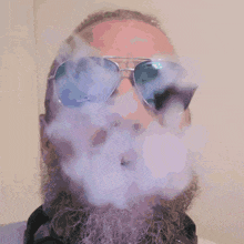 a man with a beard wears a pair of aviator sunglasses