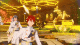 a group of anime characters are dancing on a stage with the words crazy b on the bottom