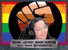 a woman wearing headphones with the name selise astorio blood hunter