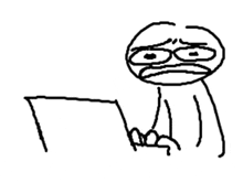 a black and white drawing of a stick figure holding a piece of paper and looking at it .