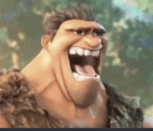 a close up of a cartoon character with his mouth open and his tongue sticking out .