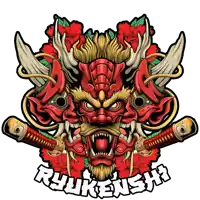 a drawing of a samurai mask with the word ryukensh on it