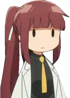 a cartoon character with red hair and a white coat