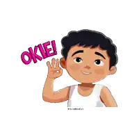 a cartoon of a boy giving an ok sign with the word okie above him