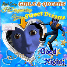 a picture of a cartoon character with the words rest easy girls & queers on it
