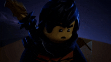 a close up of a lego character with a sword