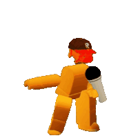 a cartoon character is holding a microphone with the letter r on his hat