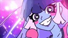 a cartoon drawing of a girl with big eyes and a star on her eye