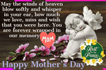 a mother 's day greeting card with a statue of an angel