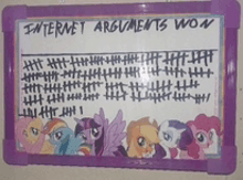 a white board with a picture of ponies and the words " internet arguments won "
