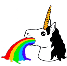 a drawing of a unicorn with a rainbow in its mouth .