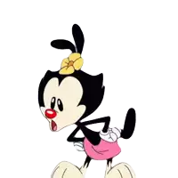 a cartoon character with a flower on her head and a pink skirt