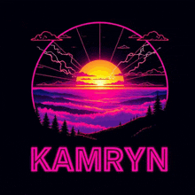 a poster with a sunset and the name kamryn