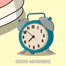 a cartoon illustration of an alarm clock with the words `` good morning '' underneath it .