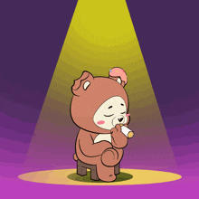 a cartoon of a teddy bear sitting on a stool