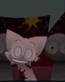 a close up of a cartoon cat with glasses and a star on its head .