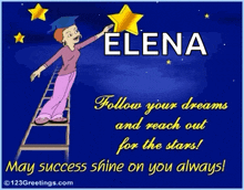 a cartoon of a woman reaching for a star with the name elena