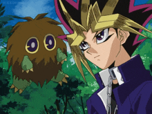 a cartoon character is standing next to a monster that says hissoline