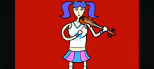 a girl with blue hair is playing a violin
