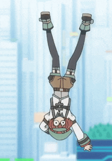 a cartoon character is doing a handstand in the air