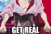 a man in a kimono with the words get real written on his chest