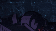 a close up of a robot 's face with a purple background